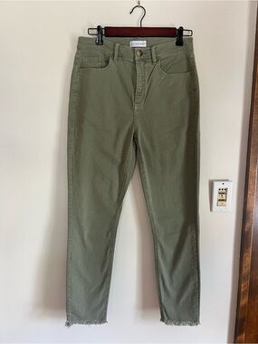 LOFT Olive Green High-Rise Slim Jeans with Raw Hem